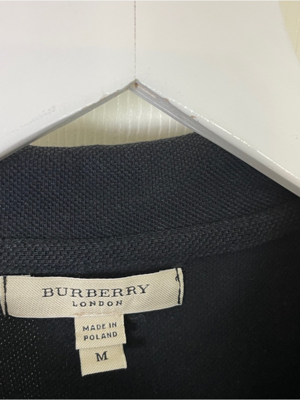 Burberry London Black Pique Knit Cropped Polo Shirt Plaid Trim Sz M - Picture 7 of 10